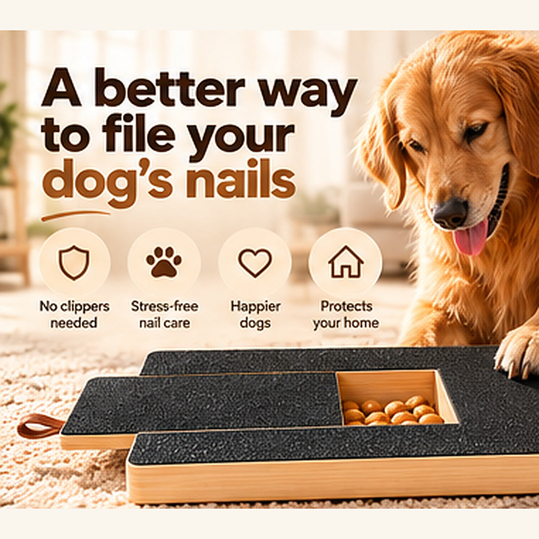 Dog nail filing board with treat box