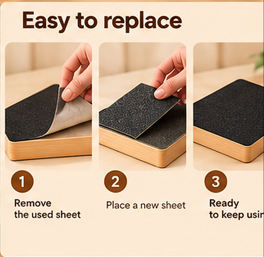 Easy to replace: remove the used sheet, place a new sheet, keep using